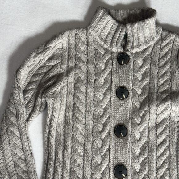 Eddie Bauer Women’s Cable Knit Long Button Cardigan Sweater Beige Alpaca Wool M - Picture 3 of 12